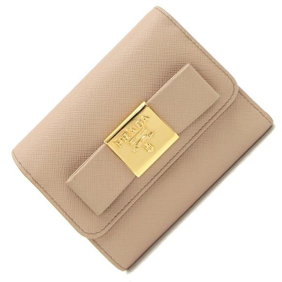 Prada Ribbon Tri Beige Leather Wallet - Picture 1 of 8